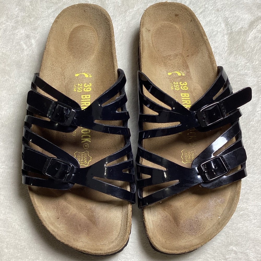 Birkenstock Granada Black Patent Birko-Flor Sandals Women's 39 L8 M6 Regular